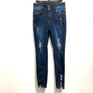 Vince Blue Co. Women’s Three Button High Rise Ripped Distressed Blue Denim